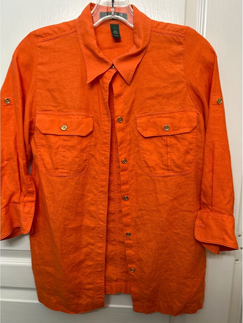 Lauren Ralph Lauren Women's Orange Linen Button-Up Shirt Jacket, Size L